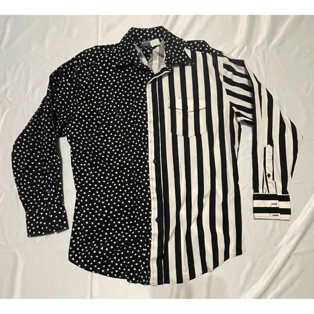 90s Rough Rider By Circle T Western black & white stars & stripes shirt SIZE LAR